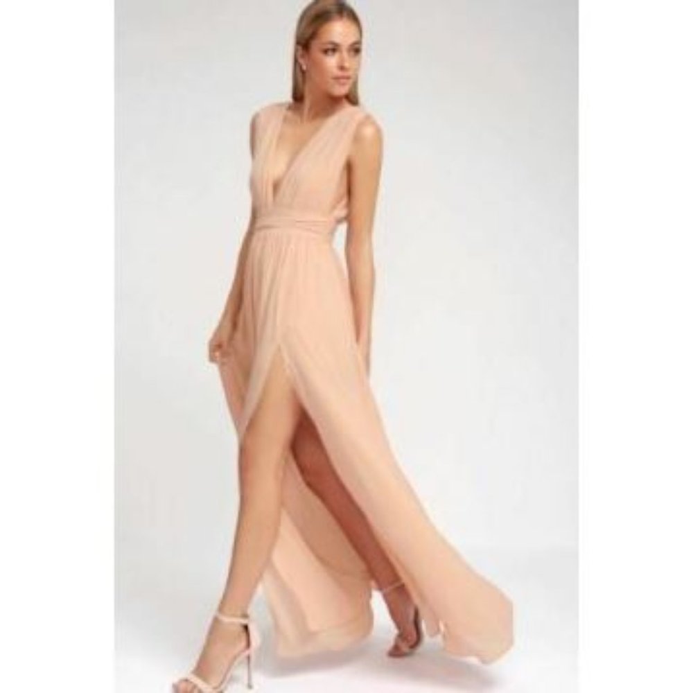 Lulus Pink Blush Heavenly Hues V-Neck Maxi Dress S